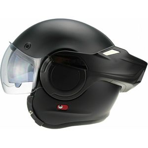 Reverse helm - Matzwarte helm - Systeemhelm - Jethelm met 180º omkeerbaar/draaibaar kinstuk - Flip-Up helm met geïntegreerd zonnevizier - Maat S - 55 tot 56 cm