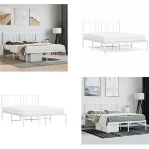 vidaXL Bedframe met hoofdbord metaal wit 120x200 cm - Bedframe - Bedframes - Tweepersoonsbed - Bed
