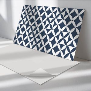 Wallfluent Vinyl Wandpaneel - Geometrisch bloemenpatroon Zelfklevend Wandpaneel - 120 cm x 60 cm - Marine PVC wandpaneel - Set van 1 - Rechthoekig Wandbekleding Vinyl - Patroon Wandpaneel - PVC Muurpaneel - Wandpaneel Keuken en Badkamer