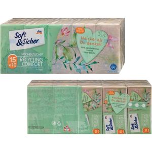 Soft&Sicher - Zakdoekjes gerecycled 4-laags | 15x10 stuks, 150 stuks