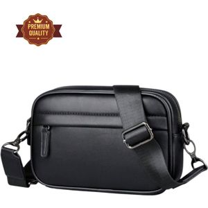 Twenty Two™ Schoudertas voor mannen - PU-lederen herentas voor dagelijks gebruik – vakantie – festival – werk | waterdicht en compact | crossbodytas voor heren/tieners | 27x6x16 | zwart