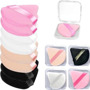 8pcs Triangular Powder Brushes met 4 Travel Pouches - Triangular Makeup Puff - Herbruikbare Velours Cosmetica - Primer Mixing Sponge - 4 Kleuren