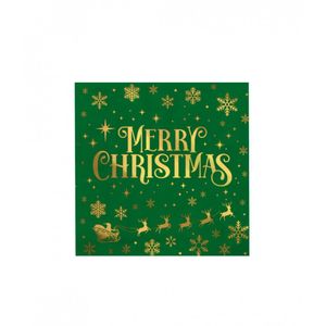 Servetten Merry christmas groen (33cm, 16st)