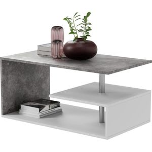 Miadomodo - Salontafel - Betonlook / Wit - 90x50cm - Met opbergruimte