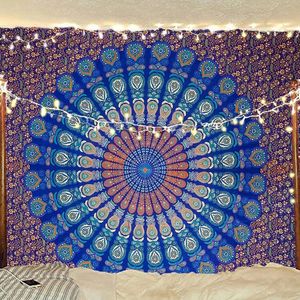 wandkleed, mandala-motief, blauw/olifantgrijs, katoen, 220 x 230 cm