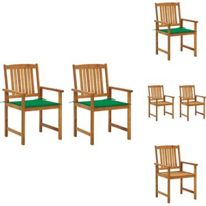 vidaXL Buitenstoelen - Gelat hout - Rustieke charme - Massief acaciahout - Groene kussens - 61x57x92cm - Montage vereist - 2 stoelen - 2 kussens - Tuinstoel