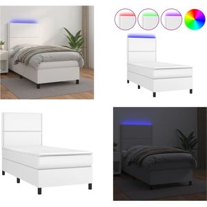 vidaXL Boxspring met matras en LED kunstleer wit 80x200 cm - Boxspring - Boxsprings - Bed - Slaapmeubel