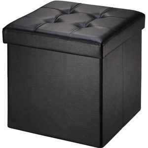 Zitkruk opvouwbare zitbank kunstleer opbergdoos met opbergruimte, zwart, 38 x 38 x 38 cm