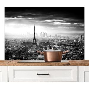 Spatscherm keuken 120x80 cm - Kookplaat achterwand Parijs - Skyline - Eiffeltoren - Stad - Wolken - Muurbeschermer - Spatwand fornuis - Hoogwaardig aluminium