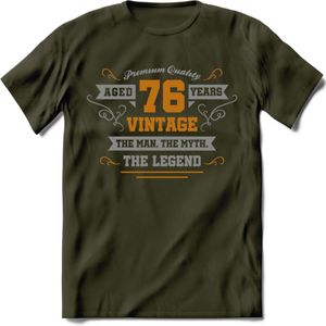 76 Jaar Legend T-Shirt | Goud - Zilver | Grappig Verjaardag Cadeau | Dames - Heren | - Leger Groen - L