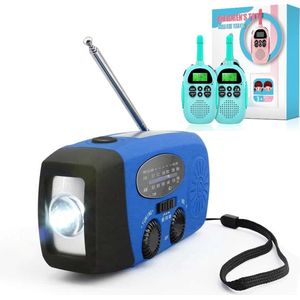 Noodpakket - 6 in 1 Noodradio + Walkie Talkie Twintalker - Nood Radio Opwindbaar + Zonneenergie - Op ingebouwde Batterijen ( Accu ) - Noodpakket Solar - Voor Noodrantsoen - Rampen - Draagbare - FM AM Blauw