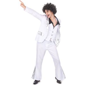 Wit en zilver kleurig disco kostuum voor heren - Verkleedkleding - Large