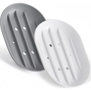 Zeynomax - Siliconen Zeepbakje met Afvoer - 2 Stuks - Wit - Voor Badkamer en Keuken - Antislip - Gemakkelijk te Reinigen - Zeephouder - 175 x 8 x 25 cm