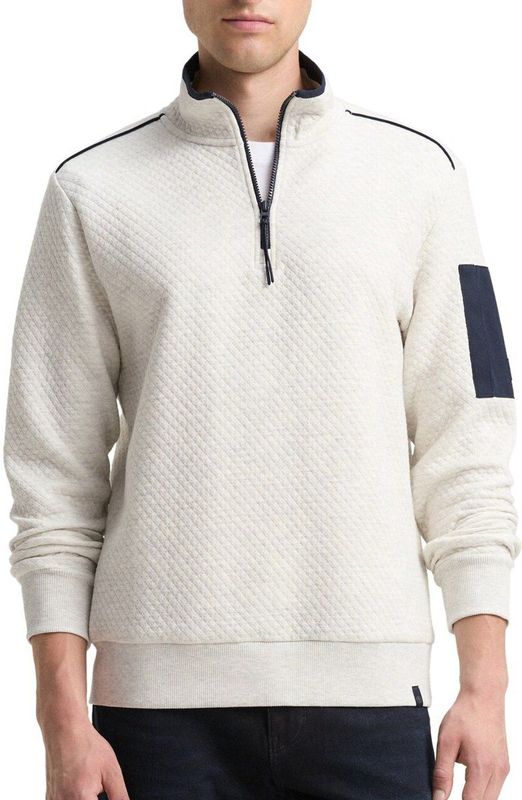 TOM TAILOR - Sweatshirt - Crème/Navy - Lange Mouw - Halve Rits