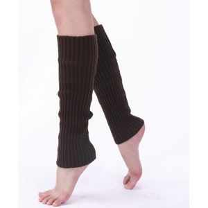 2 paar dames winter gebreide beenwarmers mode warme lange laarzen sokken winter gebreide sokken sport stretch kniehoge dames beenwarmers voor feest yoga ballet schaatsen - Bruin + zwart