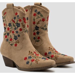 Dames Cowboylaarzen met Hak Kort - Suedine - Khaki - Maat 36