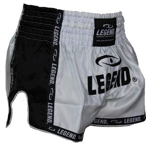 Kickboks Broekje Kids/Volwassenen Zwart/Wit Satijn 8-11 jaar