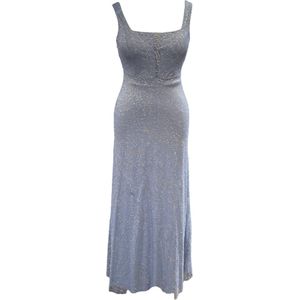 Avond-Feest maxi jurk lang met U-hals | Blauw