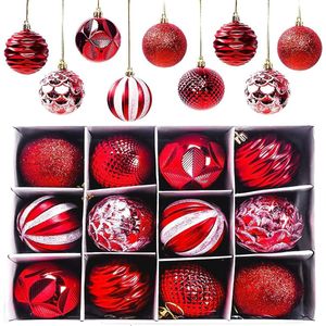 Kerstballen, 12 stuks kerstballen, kerstboomversiering, mat, glanzend, glinsterende kerstballen met een diameter van 6 cm, rood