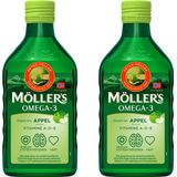 Möller’s Omega-3 Levertraan Appel - 2 x 250ml - Omega-3 visolie – Levertraan vloeibaar – Levertraan met smaak van appel