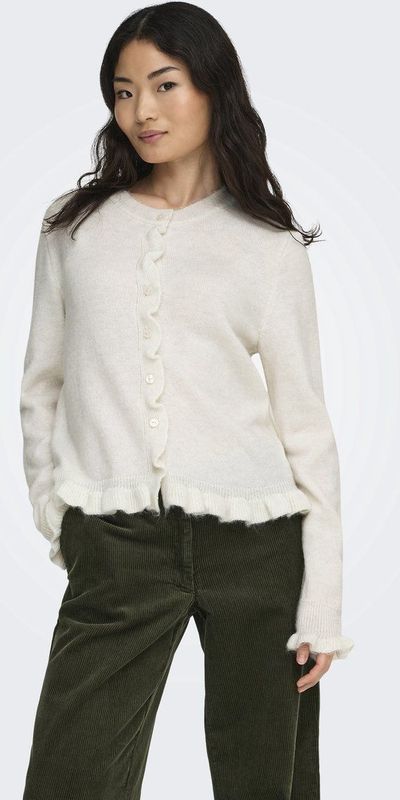 JDY - Vest - O-hals - Lange Mouwen - Knoop en Lussluiting - Ruches - Knit Fit