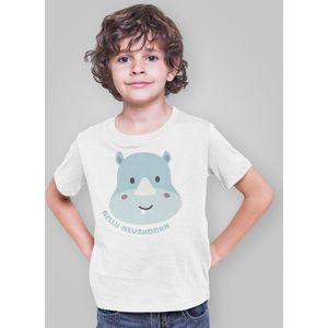 Kinder T-shirt Wit Nelly Neushoorn, maat 1-2 jaar
