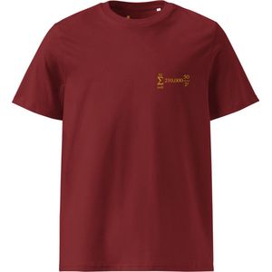 Bitcoin Halving - Geborduurd Bitcoin T-shirt - Unisex - 100% Biologisch Katoen - Kleur Bordeaux Rood - Maat 2XL | Bitcoin cadeau| Crypto cadeau| Bitcoin T-shirt| Crypto T-shirt|Crypto Shirt| Bitcoin Shirt| Bitcoin Merch| Crypto Merch| Bitcoin Kleding