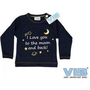 VIB® - Baby T-Shirt I Love You to the Moon and Back (Navy)-(3-6 mnd) - Babykleertjes - Baby cadeau