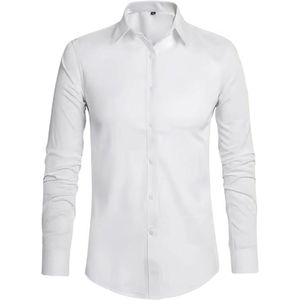 Allecto Premium - Wit Heren Hemd - Zakelijk - Casual Stretch - Eenvoudige Jurk - Lange Mouwen - Bruiloft - Normale Pasvorm - Strijkvrij - Maat L