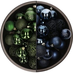 Bellatio Decorations Kerstballen mix - 74-delig - donkergroen en donkerblauw - 6 cm - kunststof