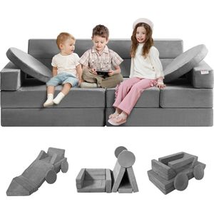 Stemily Kinderbank - Kindersofa - Speelbank - 15 elementen - Suède - 25D-spons - Stimuleert Creativiteit - 67 cm x 135 cm x 47 cm