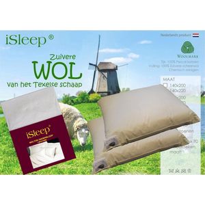 iSleep Wollen Hoofdkussen Basic Set (2 Kussens + 2 iSleep Moltonslopen) - 100% Wol - 60x70cm - Ecru