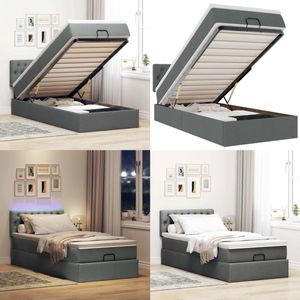 vidaXL Ottoman bed met matras en LED's 100x200cm stof donkergrijs - Ottomaanse Bed - Ottomaanse Bedden - Bedframe - Bedframe Met Opbergruimte