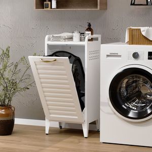 VEEHAUS® Tessi Wasmand - Luxe Wasverzamelmand – Wasbox – Ergonomisch Uitneembare Zak – Metalen Frame van Hoogwaardig Staal - 42 x 35 x 93 cm – Wit