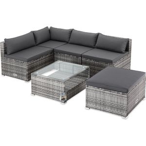 Casaria Polyrattan Loungeset - Incl. Kussens Tafel - Grijs Antraciet