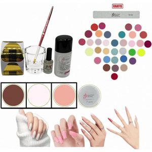 Guardian Beauty Acrylpoeder Set - 3 Kleuren - 27g - Donker Bruin, Wit en Perzik Roze - Met Accessoires