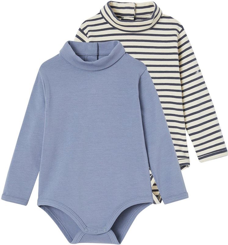 Vertbaudet - Set van 2 - Babyrompertjes - Met Opgerold Kraagje - Lange Mouwen