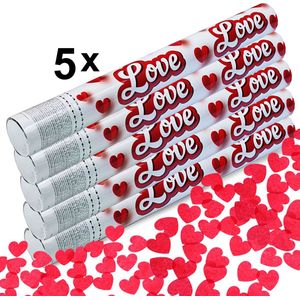 Confettikanon met hartjes - 38 cm - 5 stuk - Hartvormige papieren confetti - Leuk voor Valentijnsdag, bruiloften en jubilea - Partyshooter - Feest Shooter