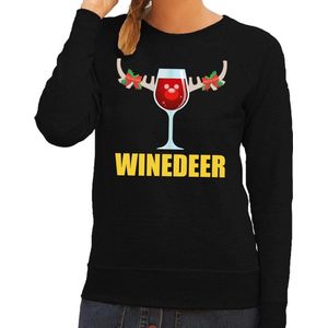 Foute kersttrui/sweater - zwart - wijn - Winedeer - voor dames - kersttruien L