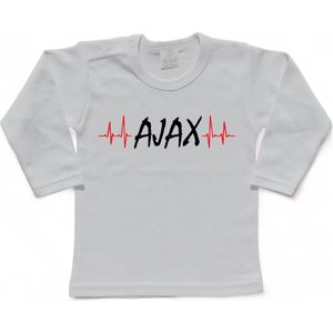 Amsterdam Kinder t-shirt Lange Mouw | ""AJAX hartslag | Verjaardagkado | verjaardag kado | grappig | jarig | Amsterdam | AJAX | cadeau | Cadeau | Wit/rood/zwart/rood | Maat 80
