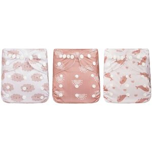 3 Stuks - Verstelbare Oefenbroekjes Waterproof - Zindelijkheidsbroekjes - Wasbare Luiers 3-15 kg - Wolkjes Narwal Zalmroze