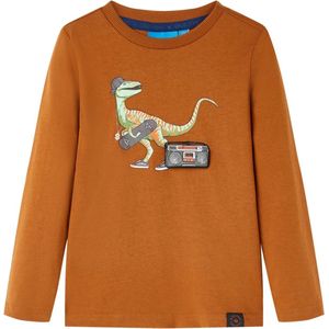 vidaXL - Kindershirt - met - lange - mouwen - 116 - cognackleurig