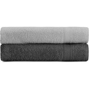 Badhanddoeken antraciet grijs - zilvergrijs | %100 katoen badhanddoek 2-delig | set van 2 badhanddoeken | kleur: antraciet grijs - zilvergrijs