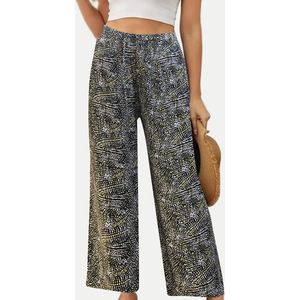 Dames Lange Culotte | Wijde Zomer Broeken | Wide-leg Trousers | Zwart-Wit | Maat S