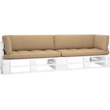 The Living Store Hoekbank Pallet - 110 x 65 x 55 cm - Grenenhout - Beige Kussens