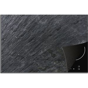 KitchenYeah - Inductie beschermer - Afdekplaat inductie - Stenen look - Structuur - Industrieel - Natuursteen - Zwart - Inductie fornuis - 77x51 cm - Kookplaat beschermer