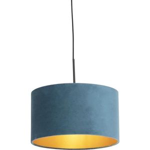 QAZQA combi - Klassieke Hanglamp met kap - 1 lichts - Ø 350 mm - Blauw - Woonkamer | Slaapkamer | Keuken