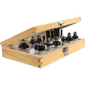 15-delig bovenfreesset - 8 mm schacht - wolfraamcarbide houtfrees met lagers - houtbewerking- accessoires