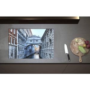 Inductieplaat Beschermer - Brug der Zuchten boven Smalle Rivier in Venetie, Italië - 75x50 cm - 2 mm Dik - Inductie Beschermer - Bescherming Inductiekookplaat - Kookplaat Beschermer van Wit Vinyl