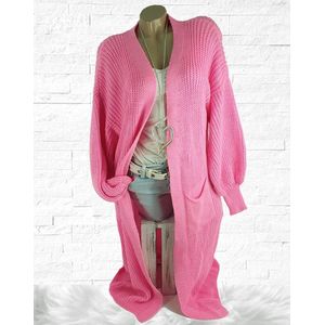 Lang grof gebreid vest cardigan damesvest winter kleur roze maat 42 44 Made in Italy